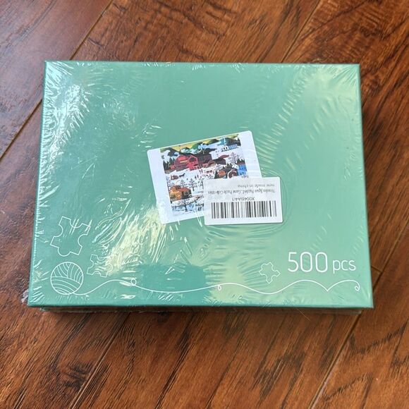 NWT 500 Piece Wooden Jigsaw Puzzle Snow Winter Country Town Village Ice Skating - Picture 3 of 4